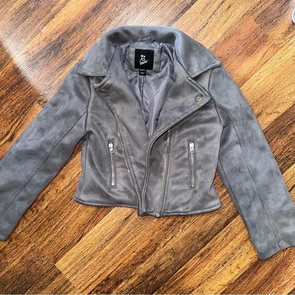 Girls Gray Faux Suede Moto Jacket – Size 4/5
